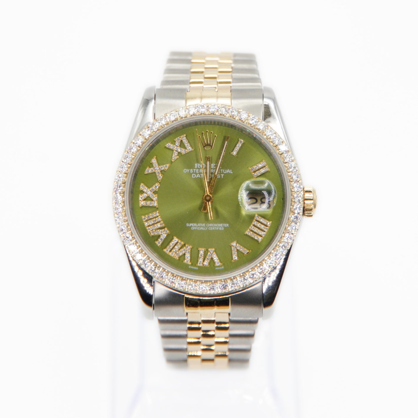 Rolex Datejust 36mm - Gold & Stainless Steel - Diamond Bezel & Olive Green Dial - 40065