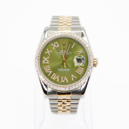 Rolex Datejust 36mm - Gold & Stainless Steel - Diamond Bezel & Olive Green Dial - 40065