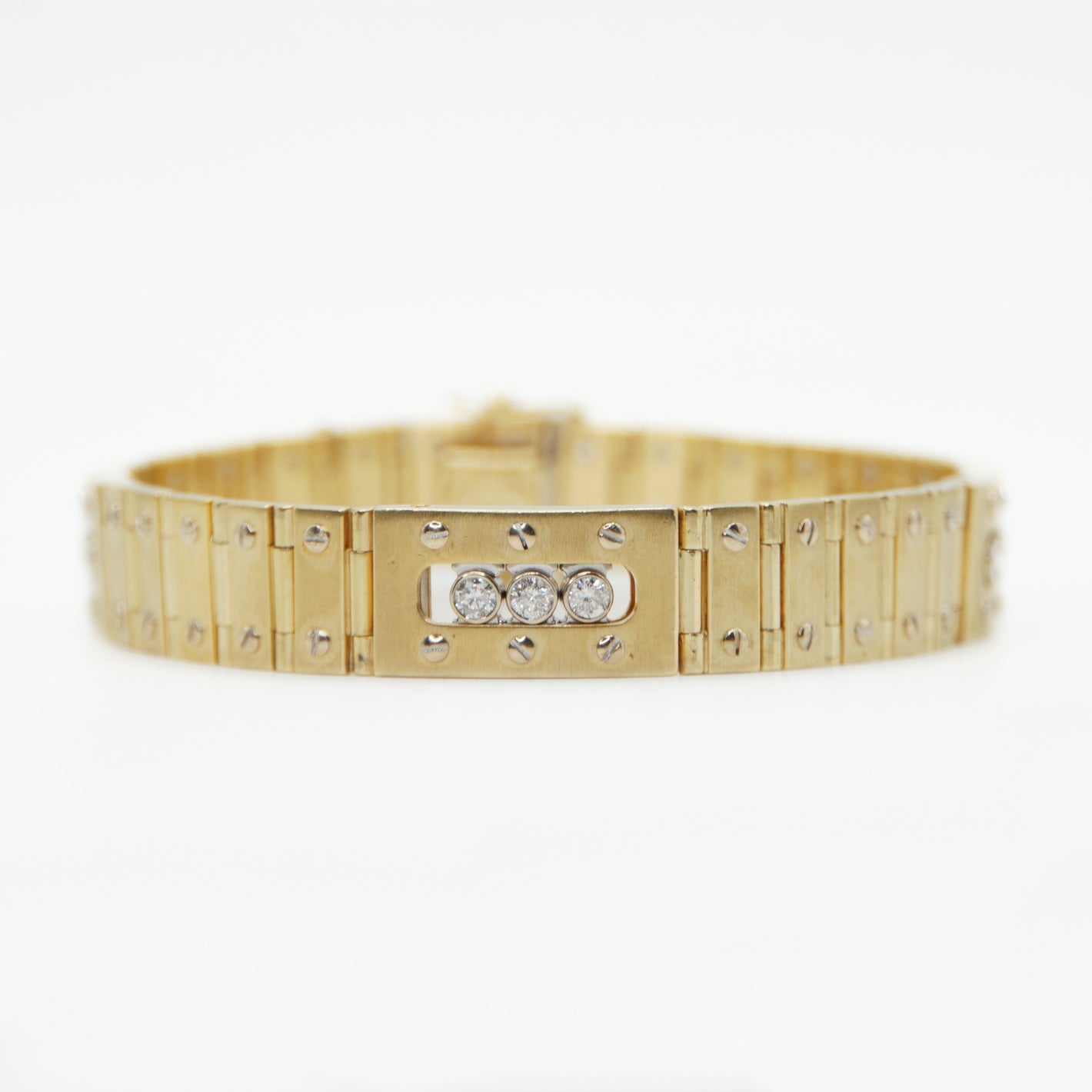 14k Solid Gold 12mm Triple Diamond Bracelet - 20160