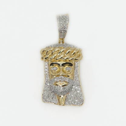 10k Solid Gold Diamond Mini Cuban Crown Jesus Head - 60343