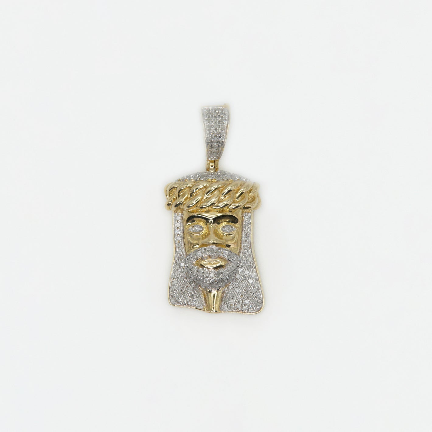 10k Solid Gold Diamond Mini Cuban Crown Jesus Head - 60343