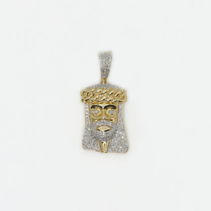 10k Solid Gold Diamond Mini Cuban Crown Jesus Head - 60343