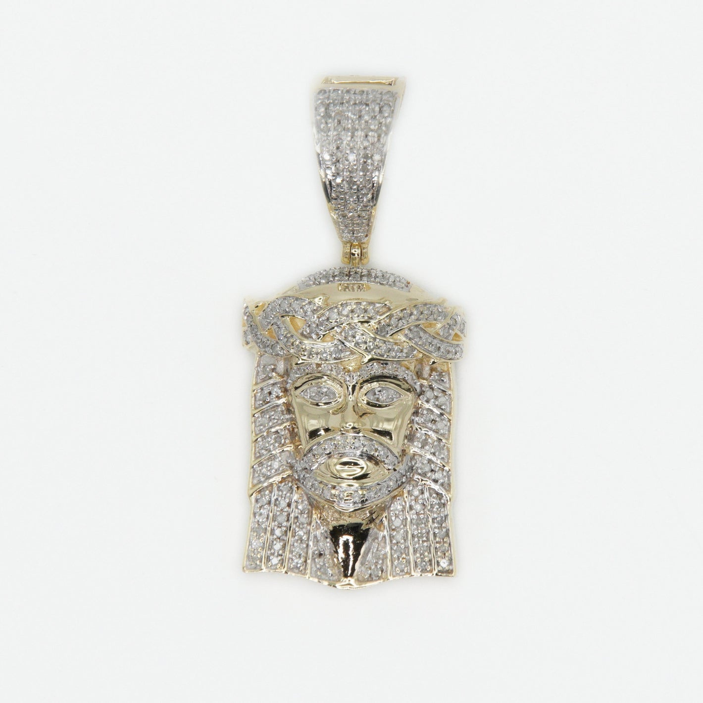 10k Solid Gold Diamond Iced Cuban Crown Jesus Head - 60345