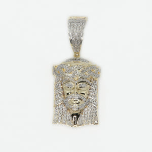 10k Solid Gold Diamond Iced Cuban Crown Jesus Head - 60345