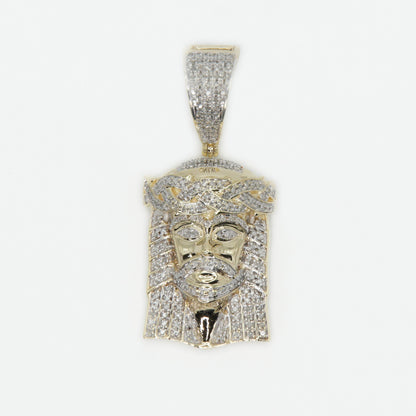 10k Solid Gold Diamond Iced Cuban Crown Jesus Head - 60345