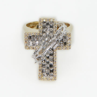 10k Solid Gold VS1 Diamond Baguette Thorn Cross Ring - 30213