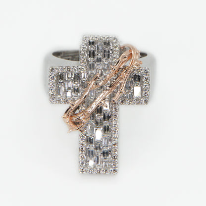 10k Solid Gold VS1 Diamond Baguette Thorn Cross Ring - 30213