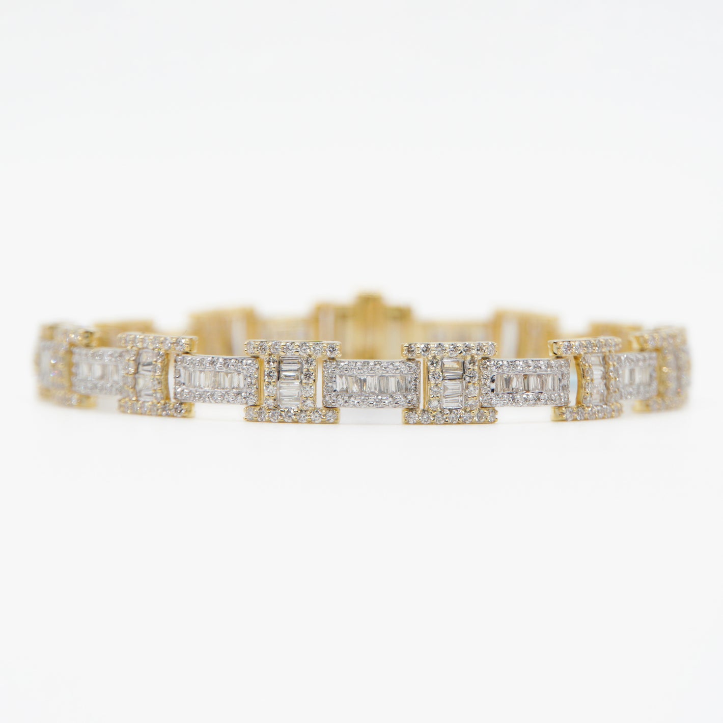 10k Solid Gold 8mm VS1 Baguette Diamond H-Link Bracelet - 20075