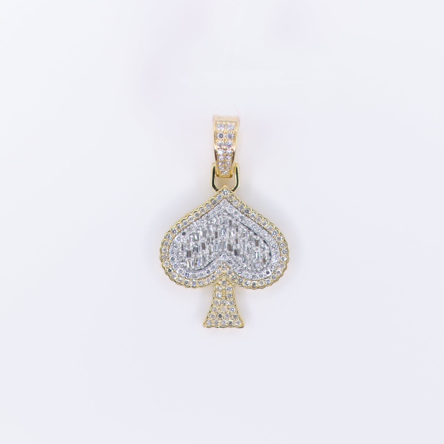10k Solid Gold Diamond Baguette Spade Pendant - 60484