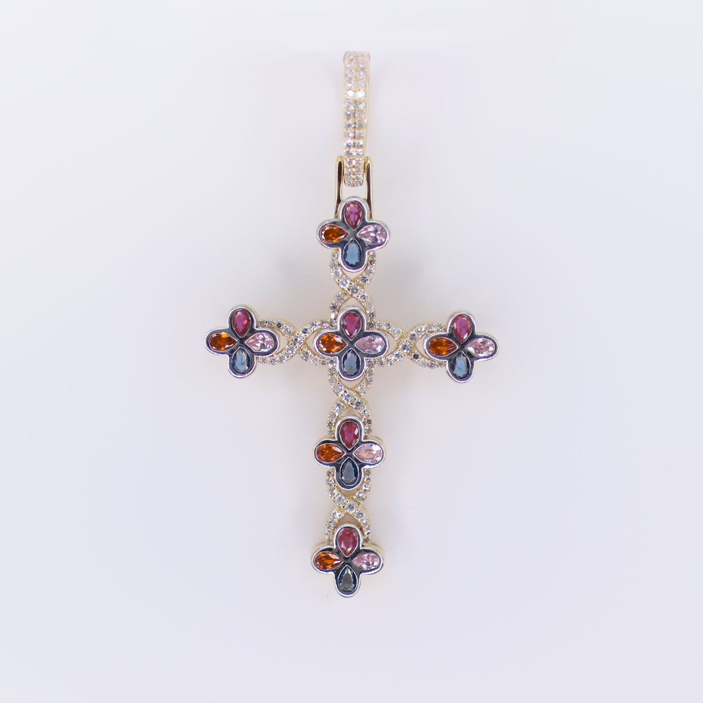 10k Solid Gold Diamond Mulit-Gem Infinity Cross Pendant - 60485