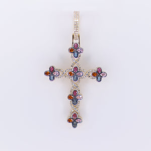 10k Solid Gold Diamond Mulit-Gem Infinity Cross Pendant - 60485