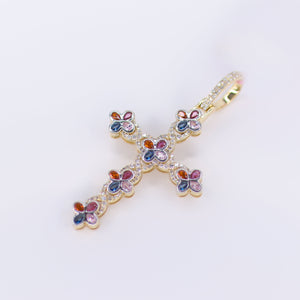 10k Solid Gold Diamond Mulit-Gem Infinity Cross Pendant - 60485