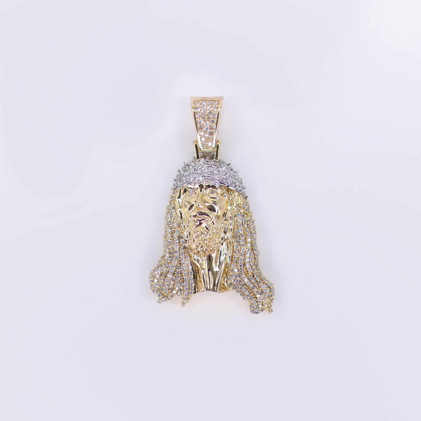 10k Solid Gold Two-Tone Diamond 3D Jesus Head - 60486