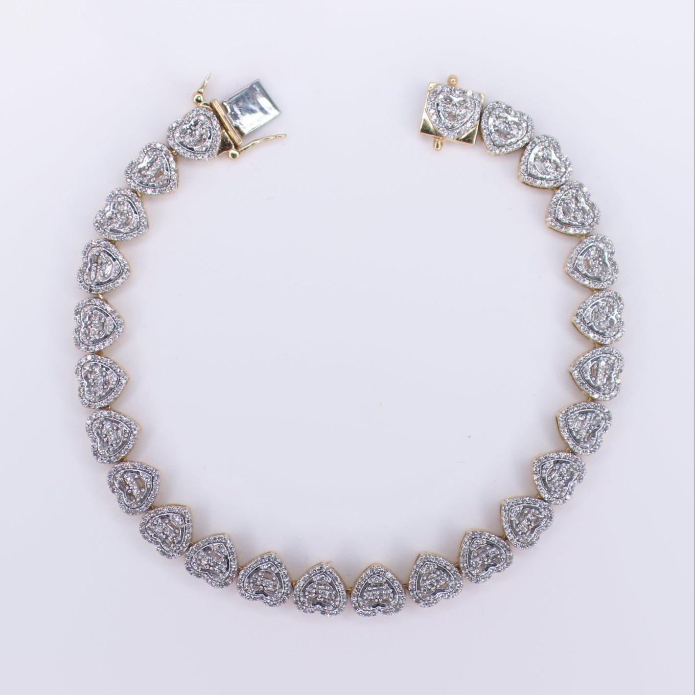 10k Solid Gold Diamond 3D Heart Tennis Bracelet - 20190