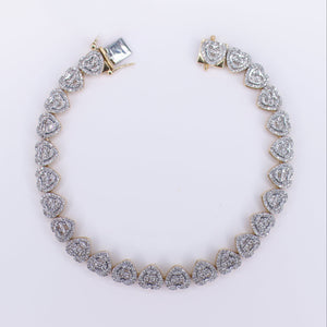 10k Solid Gold Diamond 3D Heart Tennis Bracelet - 20190