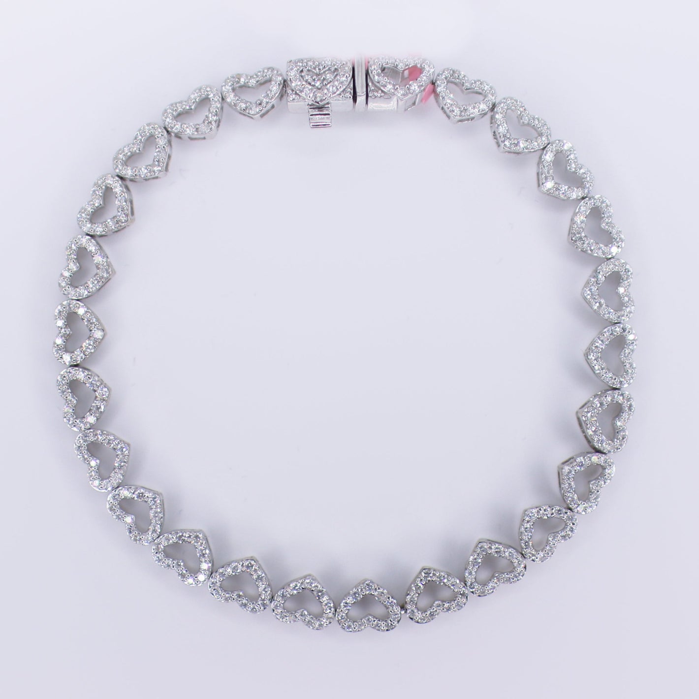 10k Solid White Gold Diamond Halo Heart Tennis Bracelet - 20191