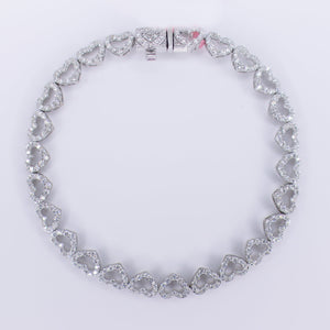 10k Solid White Gold Diamond Halo Heart Tennis Bracelet - 20191