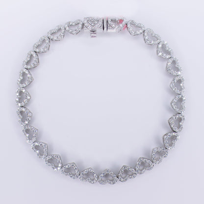 10k Solid White Gold Diamond Halo Heart Tennis Bracelet - 20191