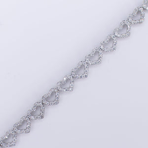 10k Solid White Gold Diamond Halo Heart Tennis Bracelet - 20191