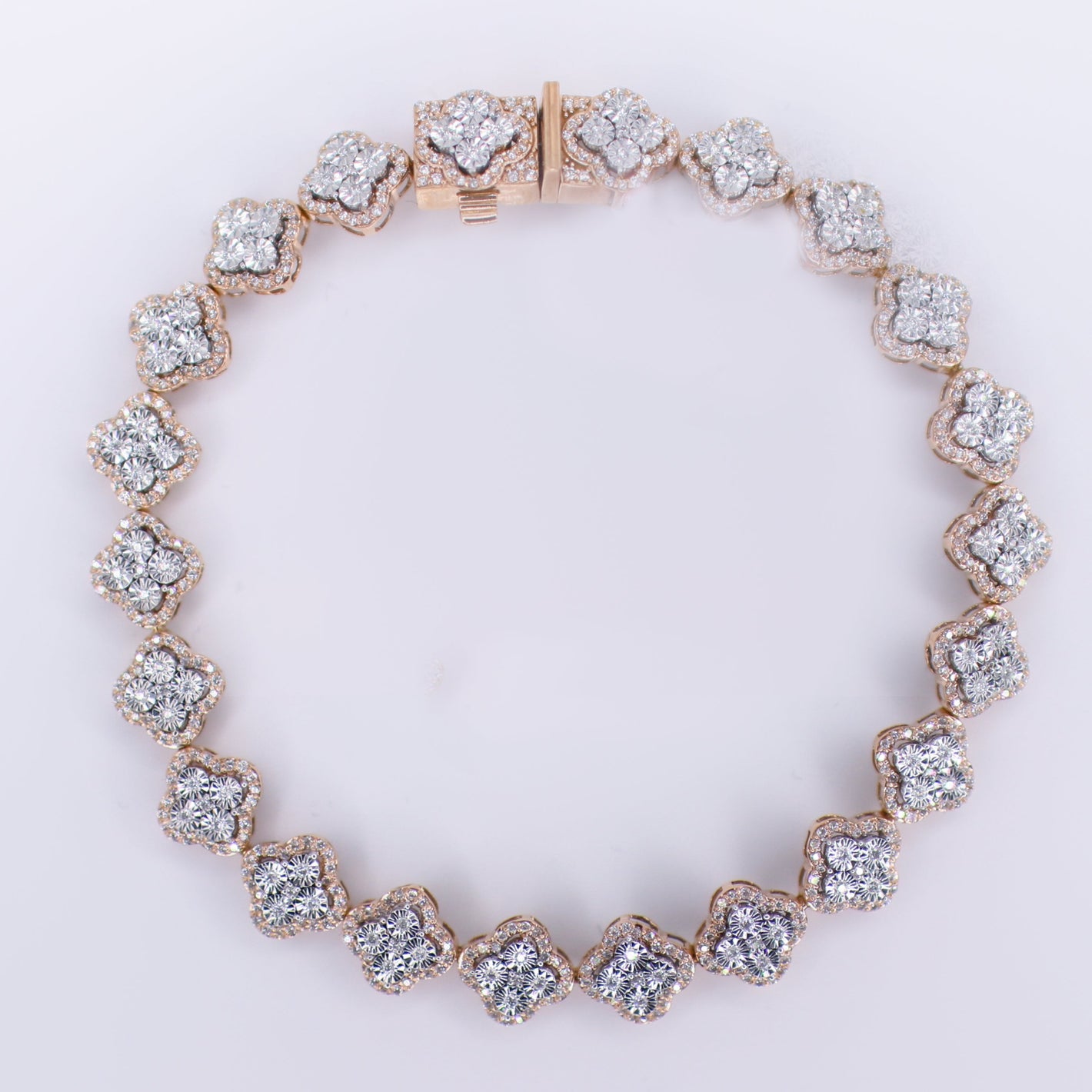 10k Solid Rose Gold Diamond 3D Clover Tennis Bracelet - 20192
