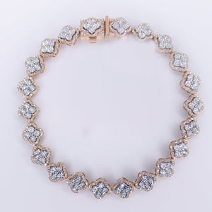 10k Solid Rose Gold Diamond 3D Clover Tennis Bracelet - 20192
