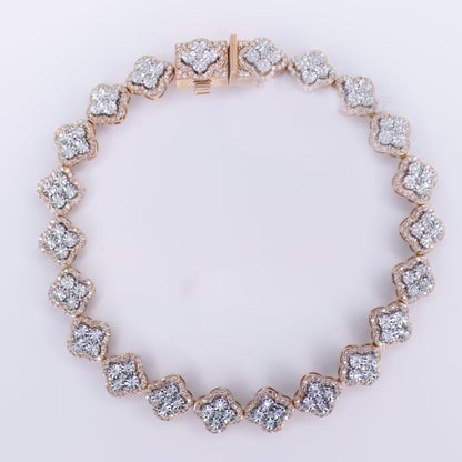 10k Solid Rose Gold Diamond 3D Clover Tennis Bracelet - 20192
