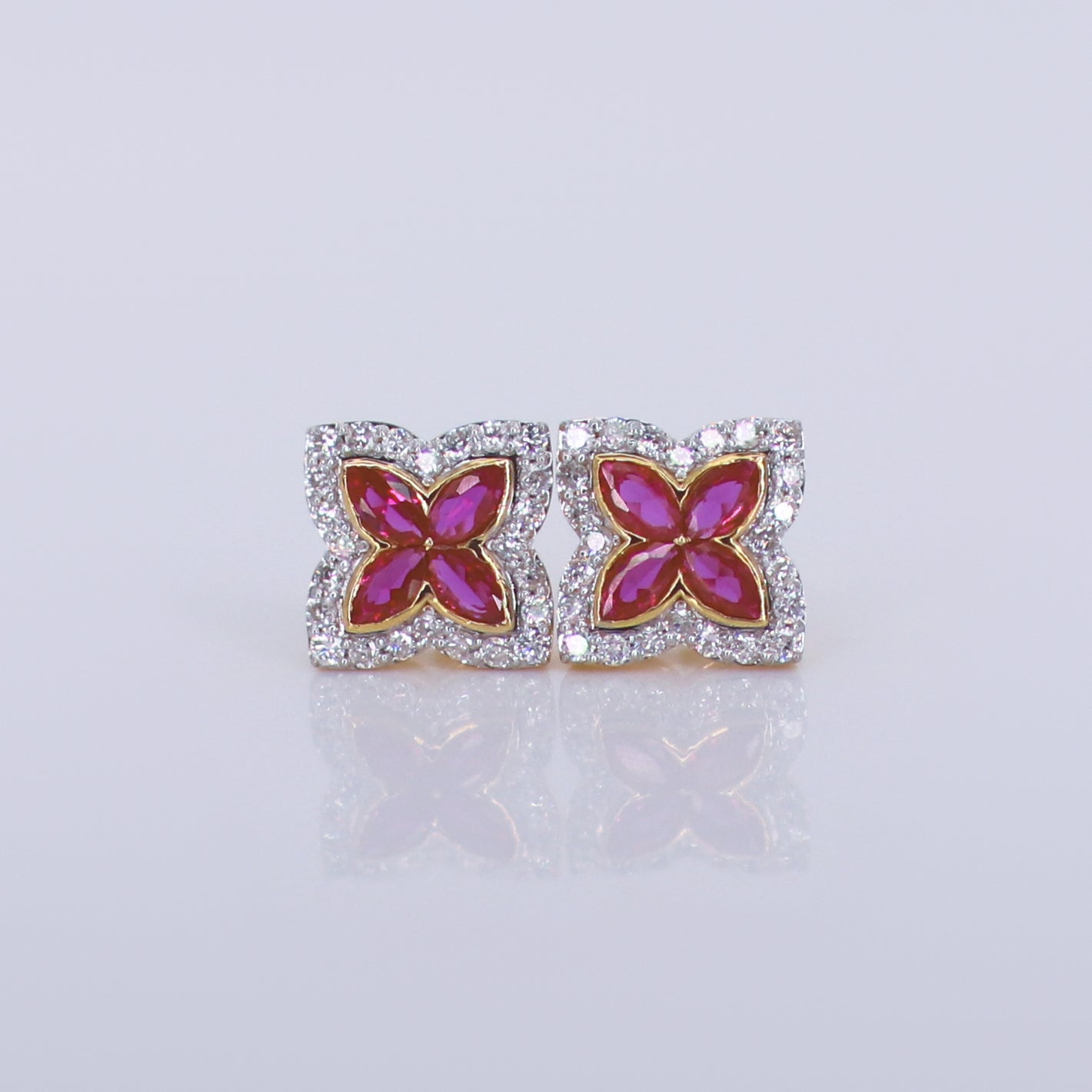 14k Solid Gold Diamond & Gemstone 11.5mm Clover Earrings - 50273