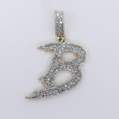 10k Solid Gold Baguette Diamond 3D Brush Initial Pendants - 60489