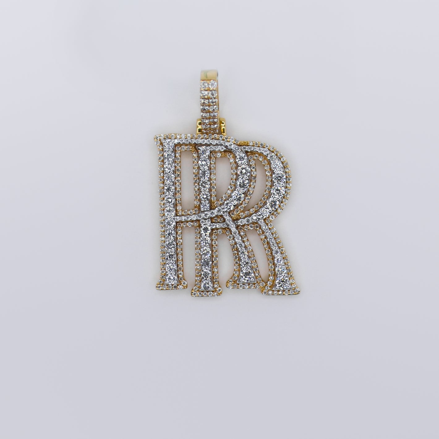 14k Solid Gold Diamond Custom RR Logo Pendant - 60490