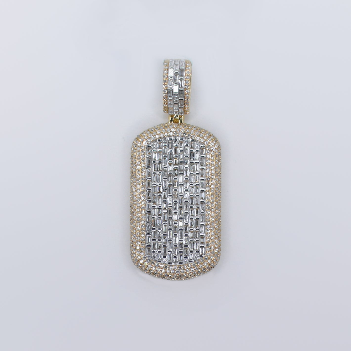 14k Solid Gold VS Diamond Baguette Dog Tag Pendant - 60494