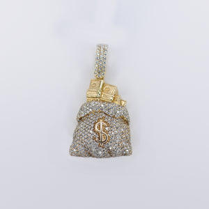 14k Solid Gold VS Diamond Money Bag Pendant - 60495
