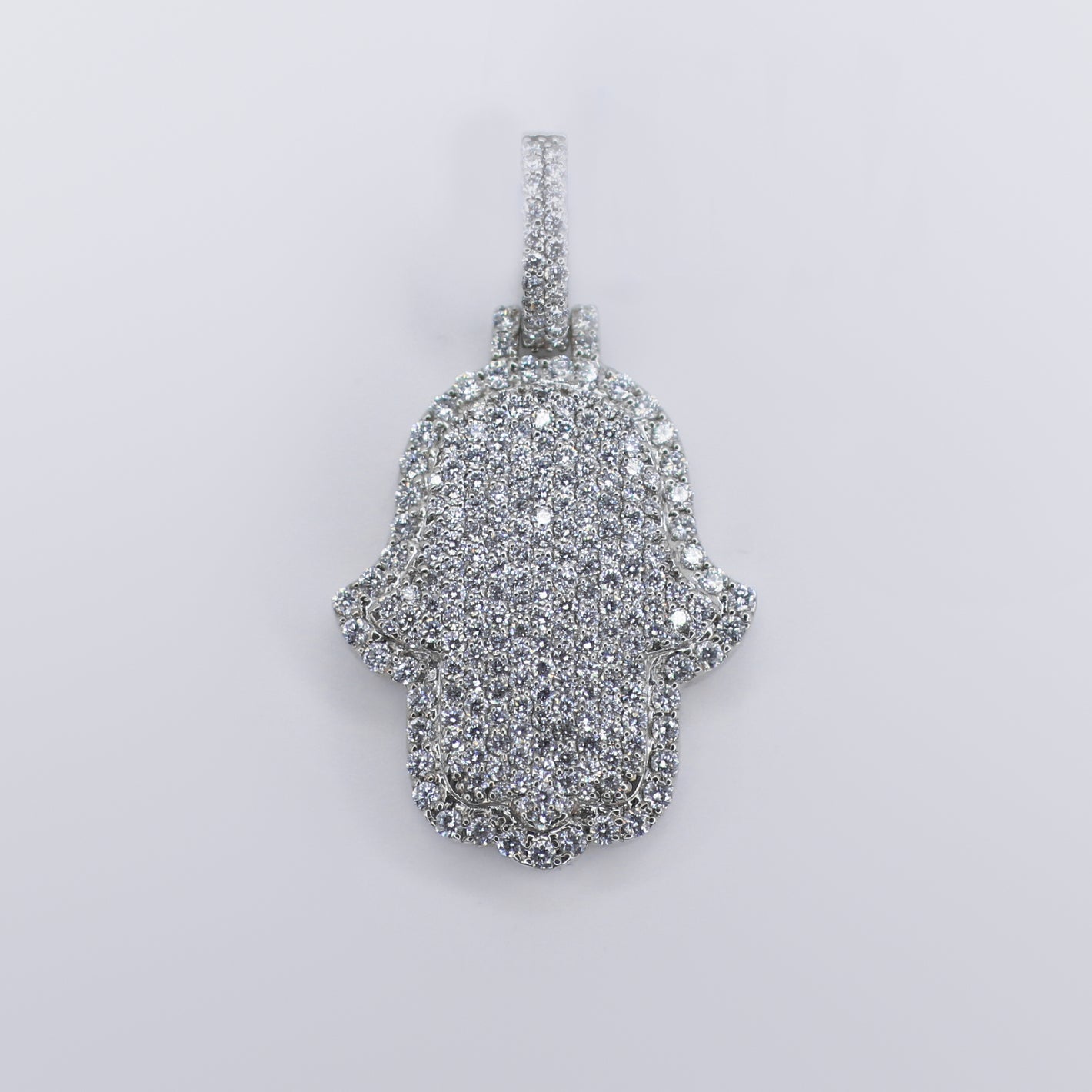 14k Solid White Gold VS1 Diamond Pave Hamsa Pendant - 60502