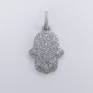 14k Solid White Gold VS1 Diamond Pave Hamsa Pendant - 60502
