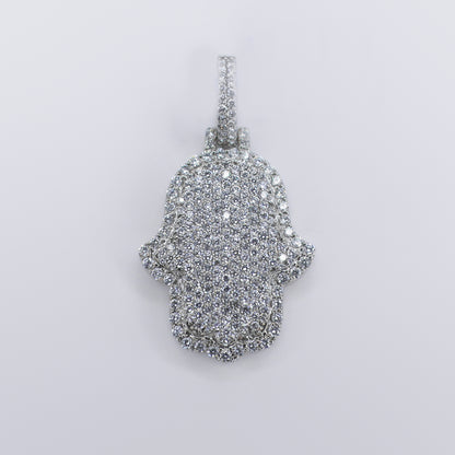 14k Solid White Gold VS1 Diamond Pave Hamsa Pendant - 60502