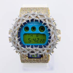 Diamond G-Shock DW-6900 Custom Thorn Bezel -White Band  - 40075