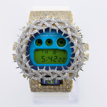 Diamond G-Shock DW-6900 Custom Thorn Bezel -White Band  - 40075