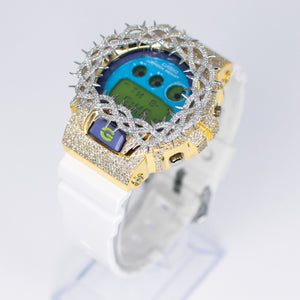 Diamond G-Shock DW-6900 Custom Thorn Bezel -White Band  - 40075