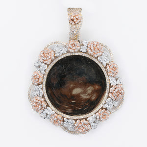 10k Solid Gold Diamond Rose Flower Picture Pendant - 60508