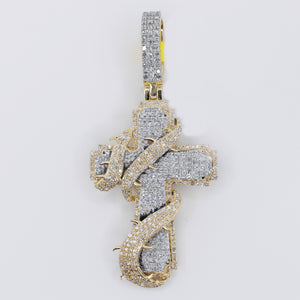 10k Solid Gold Diamond Thorn Vein Cross Pendant - 60507