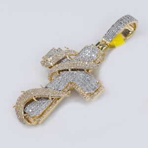 10k Solid Gold Diamond Thorn Vein Cross Pendant - 60507