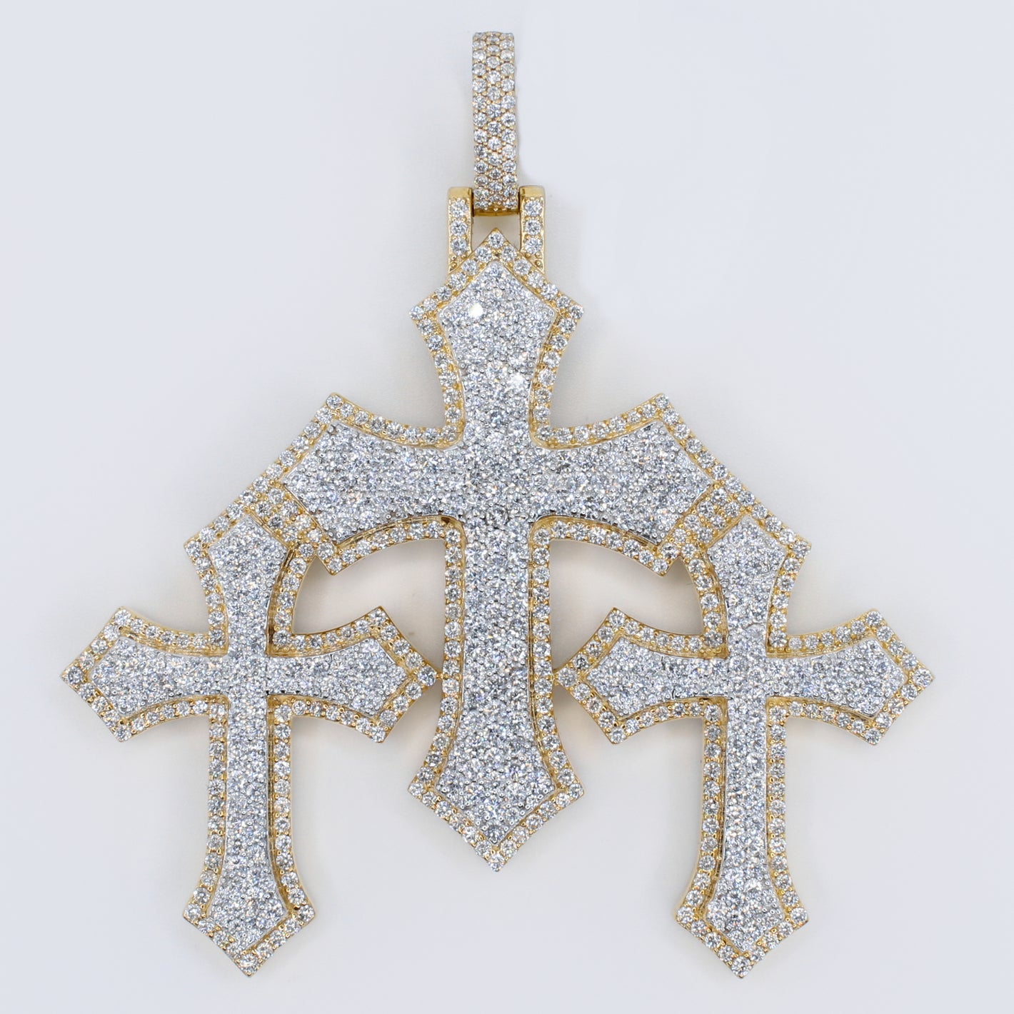 10k Solid Gold Diamond XL Triple Cross Pendant -60510