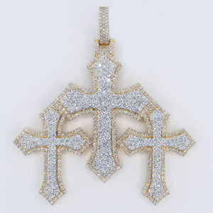 10k Solid Gold Diamond XL Triple Cross Pendant -60510