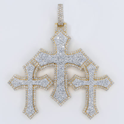 10k Solid Gold Diamond XL Triple Cross Pendant -60510