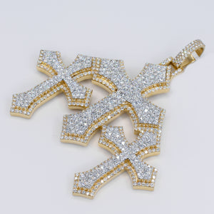 10k Solid Gold Diamond XL Triple Cross Pendant -60510