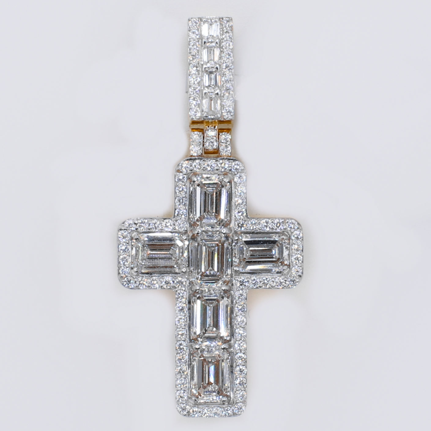 14k Solid Gold Lab Diamond Emerald-Cut Cross Pendant -60513