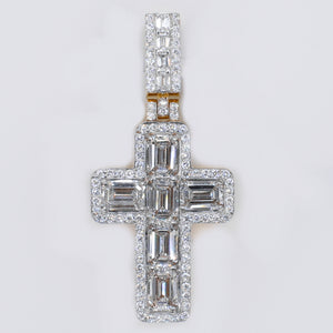 14k Solid Gold Lab Diamond Emerald-Cut Cross Pendant -60513