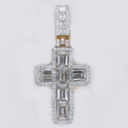 14k Solid Gold Lab Diamond Emerald-Cut Cross Pendant -60513