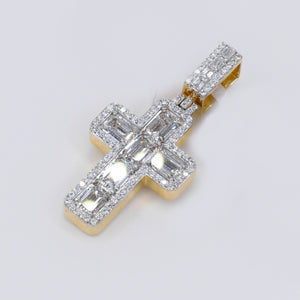14k Solid Gold Lab Diamond Emerald-Cut Cross Pendant -60513