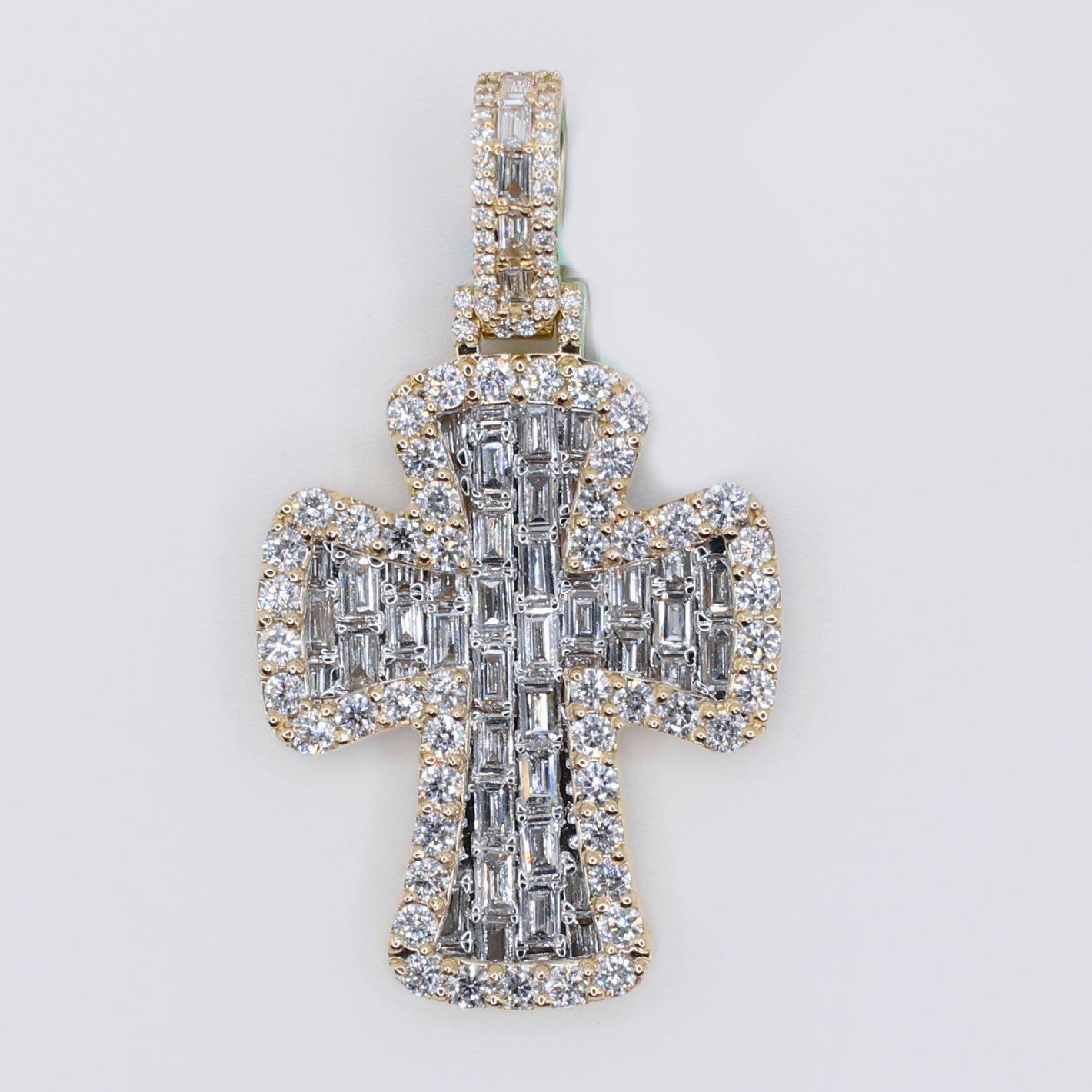 10k Solid Gold Lab Diamond Chandelier Baguette 3D Cross Pendant -60517