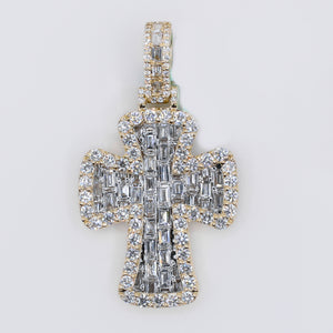 10k Solid Gold Lab Diamond Chandelier Baguette 3D Cross Pendant -60517